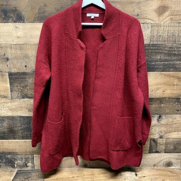 Madewell Ryder Maroon Knit Alpaca Duster Cardigan S Merino Wool Chunky Plush - Picture 1 of 7
